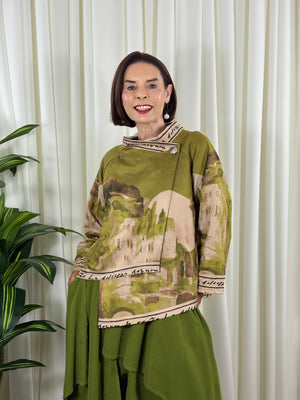 Arizona asymmetric waterfall jacket in pistachio