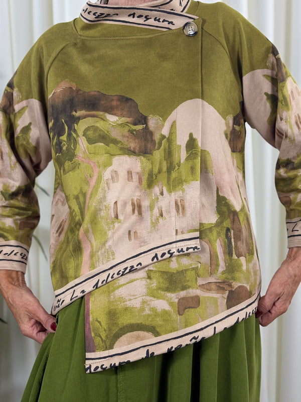 Arizona asymmetric waterfall jacket in pistachio