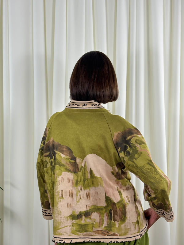 Arizona asymmetric waterfall jacket in pistachio