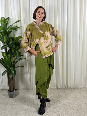 Arizona asymmetric waterfall jacket in pistachio