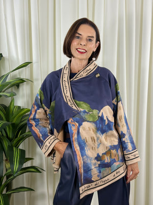 Arizona asymmetric waterfall jacket in navy