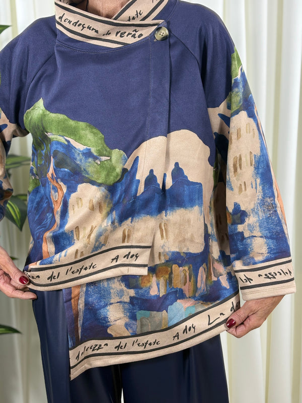 Arizona asymmetric waterfall jacket in navy