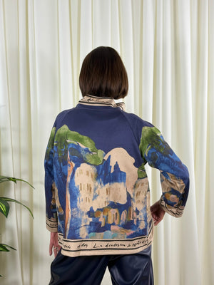 Arizona asymmetric waterfall jacket in navy