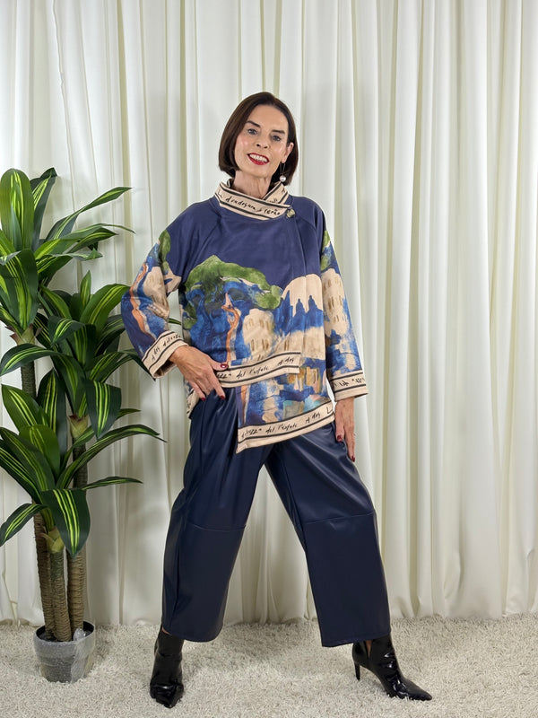 Arizona asymmetric waterfall jacket in navy
