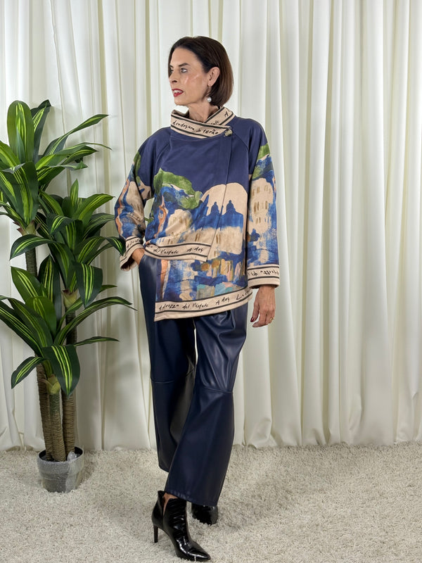 Arizona asymmetric waterfall jacket in navy