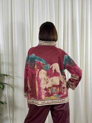 Arizona asymmetric waterfall jacket in mulberry