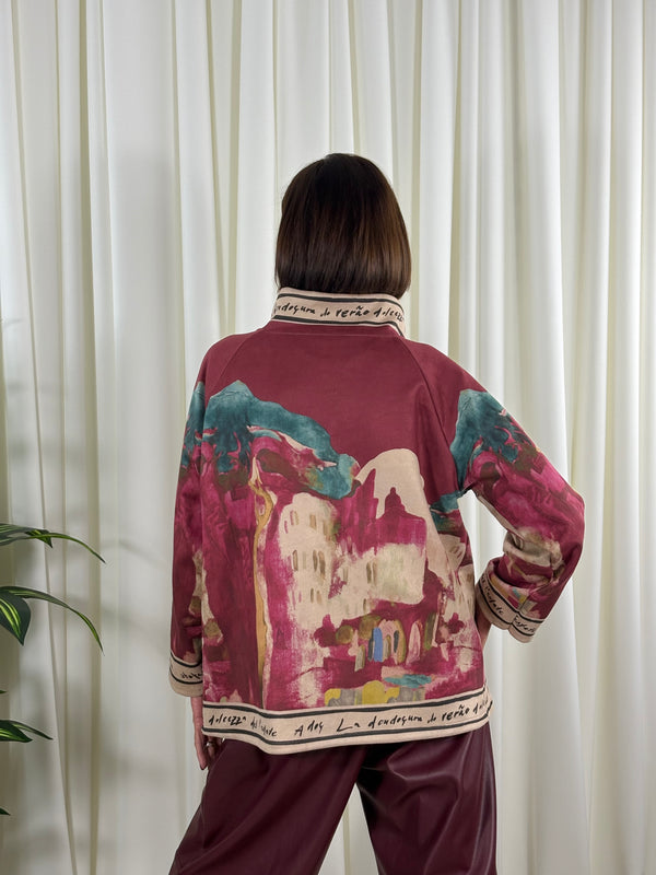 Arizona asymmetric waterfall jacket in mulberry