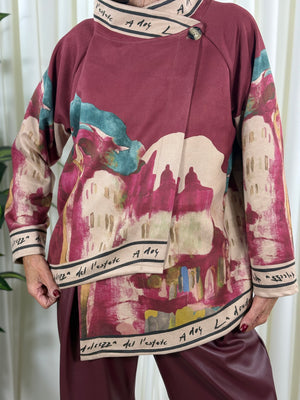 Arizona asymmetric waterfall jacket in mulberry