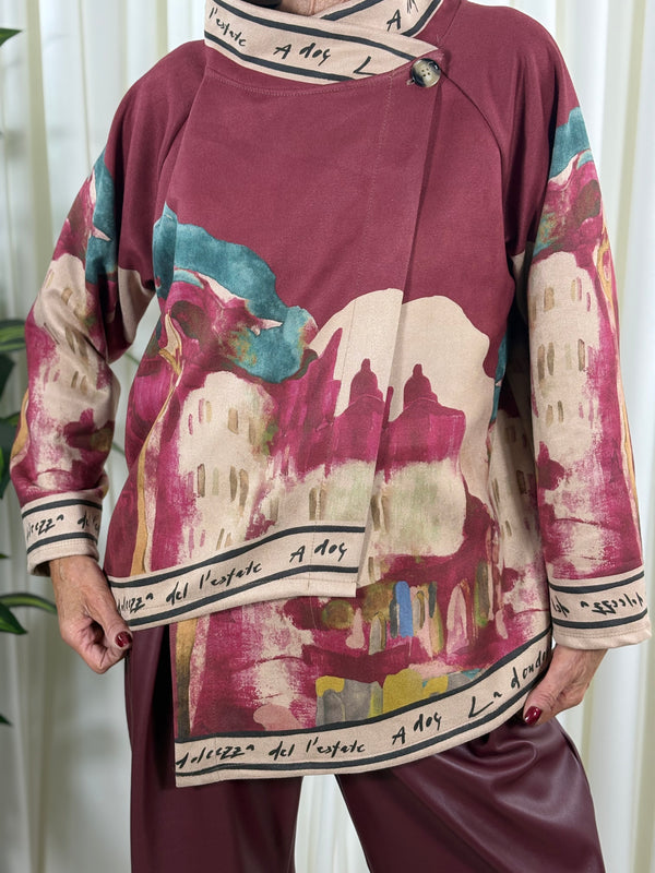Arizona asymmetric waterfall jacket in mulberry