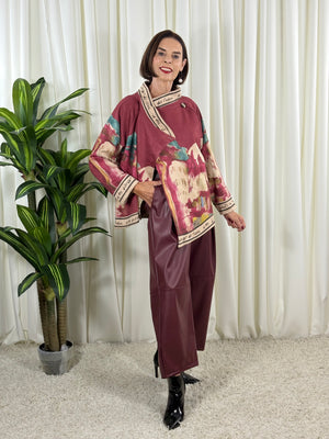 Arizona asymmetric waterfall jacket in mulberry