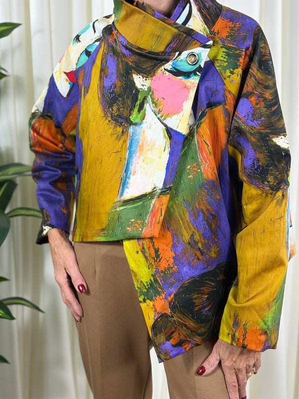 Barcelona asymmetric jacket in mustard