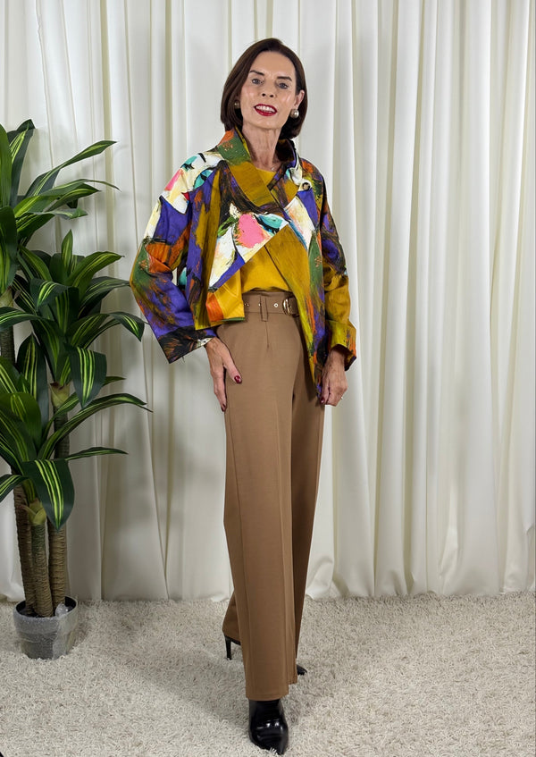 Barcelona asymmetric jacket in mustard