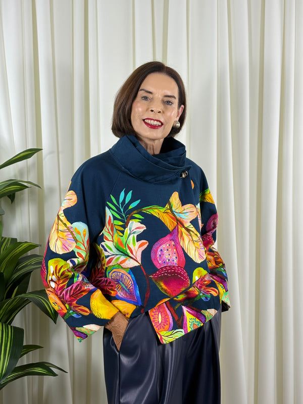 Barcelona asymmetric jacket in navy