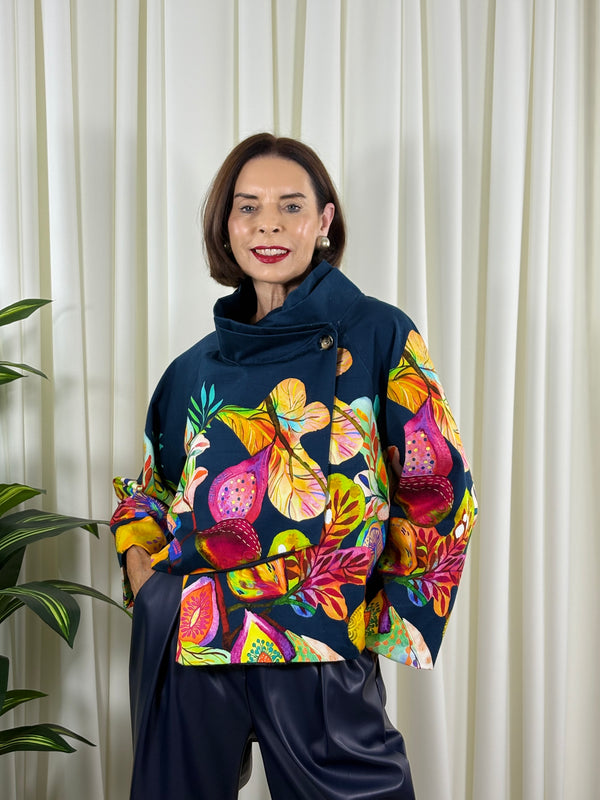 Barcelona asymmetric jacket in navy
