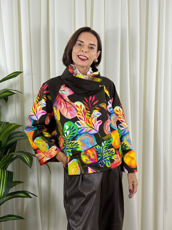 Barcelona asymmetric jacket in chocolate