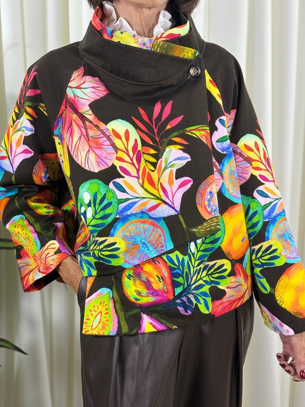 Barcelona asymmetric jacket in chocolate