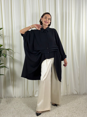 Serene three quarter watrfall jacket in black - Pre Order Arrival date 2nd October