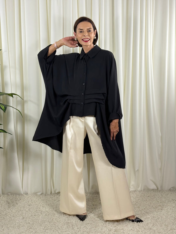 Serene three quarter watrfall jacket in black - Pre Order Arrival date 2nd October