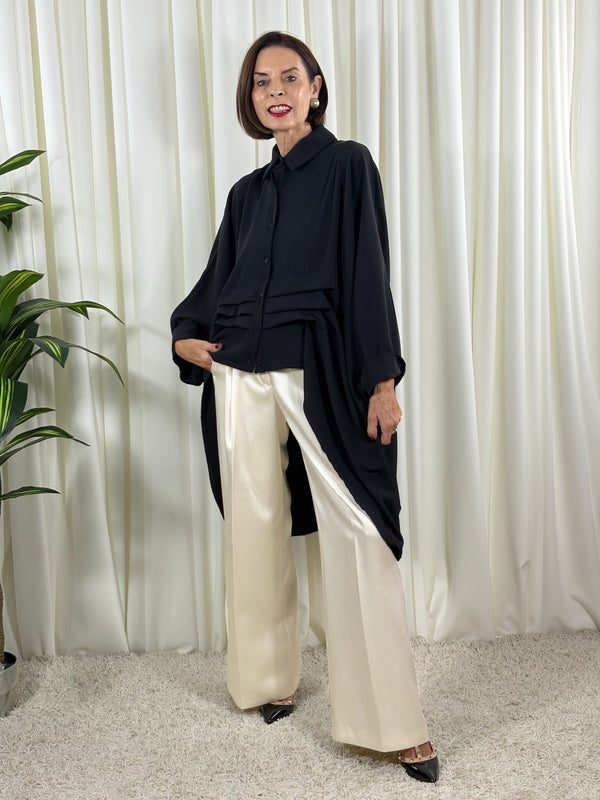 Serene three quarter watrfall jacket in black - Pre Order Arrival date 2nd October