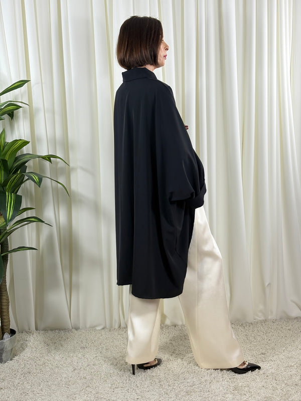 Serene three quarter watrfall jacket in black - Pre Order Arrival date 2nd October