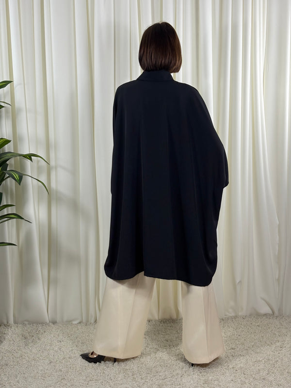 Serene three quarter watrfall jacket in black - Pre Order Arrival date 2nd October