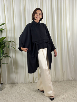 Serene three quarter watrfall jacket in black - Pre Order Arrival date 2nd October