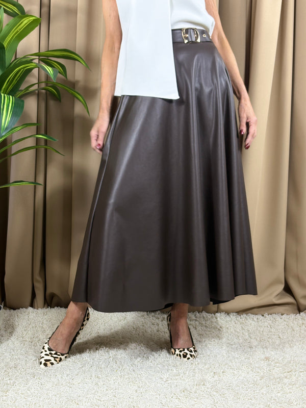 Melody PU skirt in chocolate