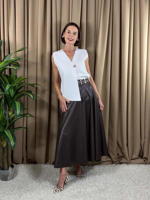 Melody PU skirt in chocolate