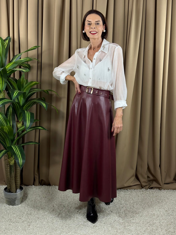 Melody PU skirt in mulberry