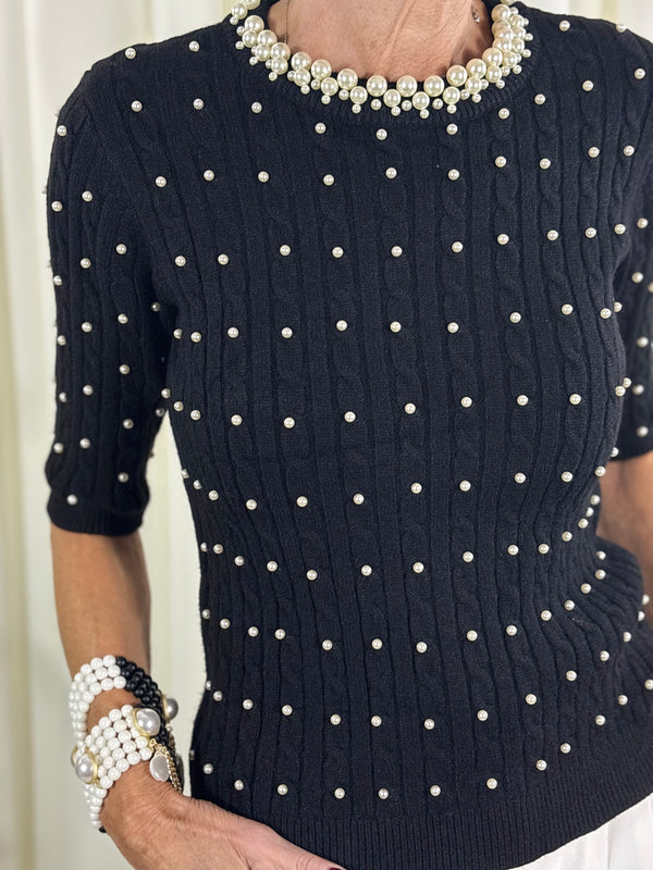 Victoria pearls top in black