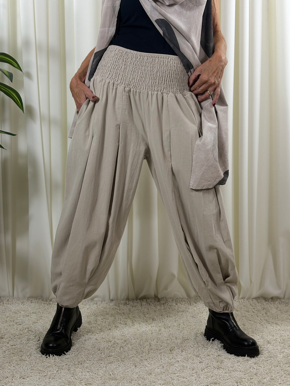 Sofia pin cord balloon trousers in stone