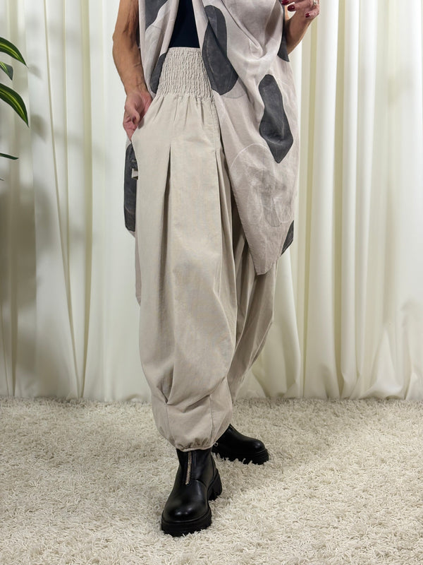 Sofia pin cord balloon trousers in stone