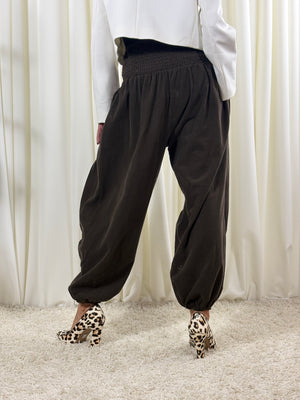 Sofia pin cord balloon trousers in chocolate