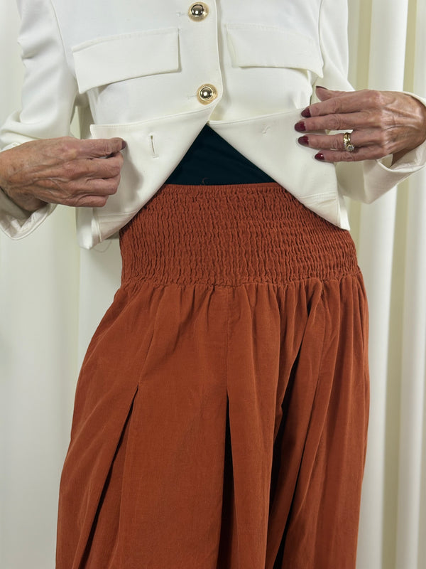 Sofia pin cord balloon trousers in rust
