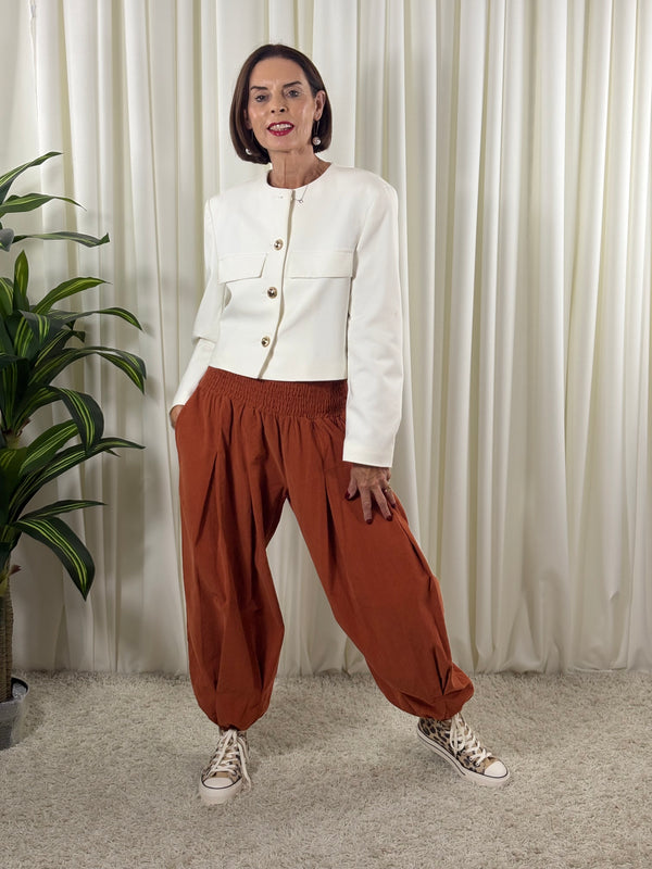 Sofia pin cord balloon trousers in rust