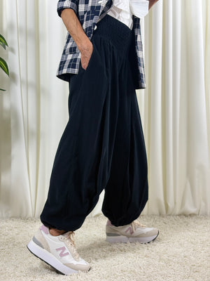 Sofia pin cord balloon trousers in navy