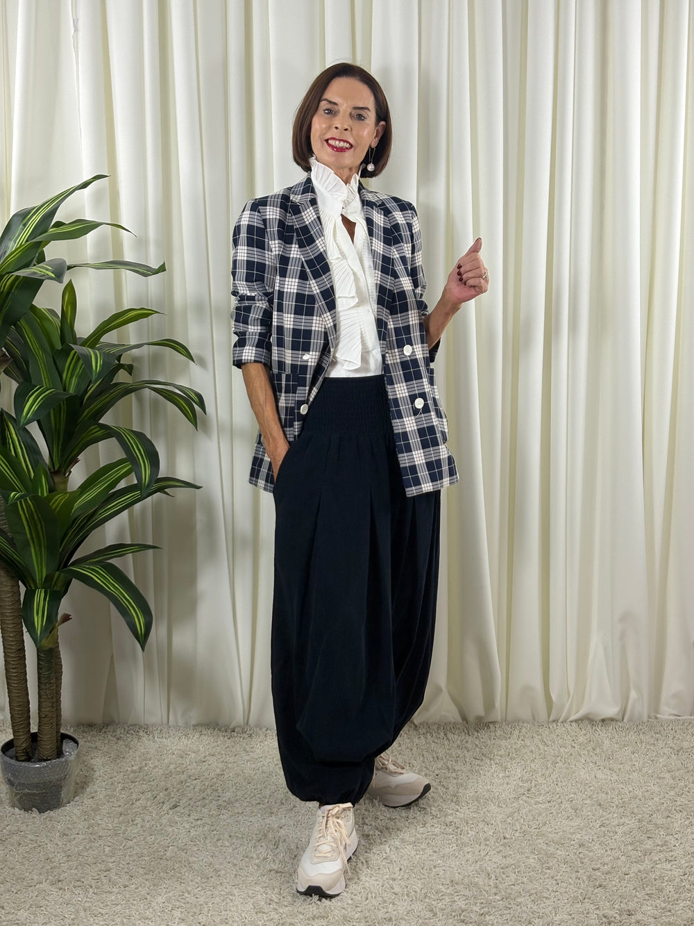 Sofia pin cord balloon trousers in navy