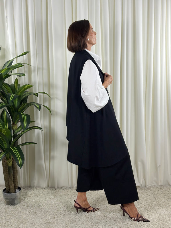 isadora asymmetric waterfall waistcoat in black