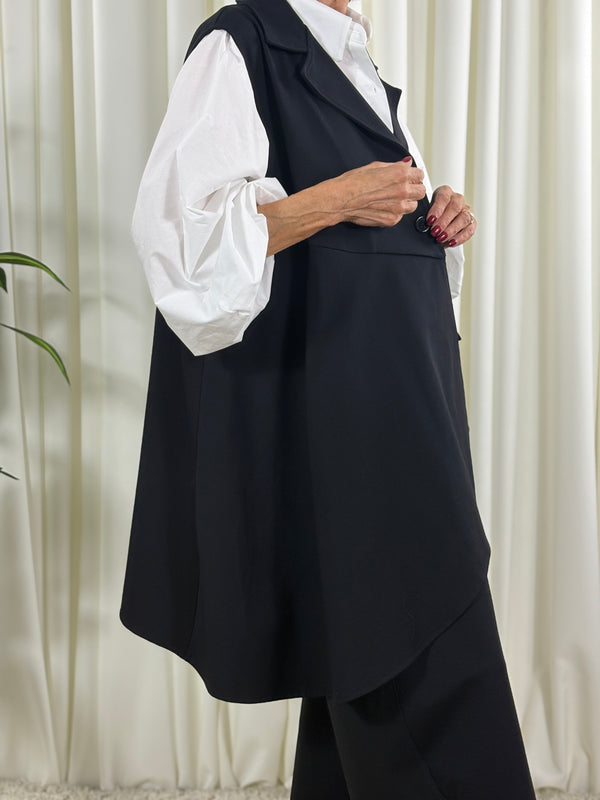 isadora asymmetric waterfall waistcoat in black