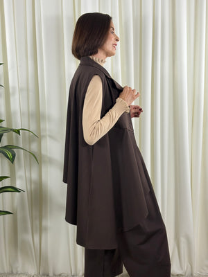 isadora asymmetric waterfall waistcoat in chocolate