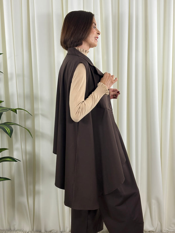 isadora asymmetric waterfall waistcoat in chocolate