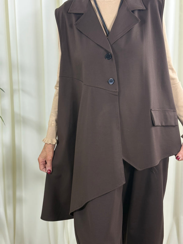 isadora asymmetric waterfall waistcoat in chocolate