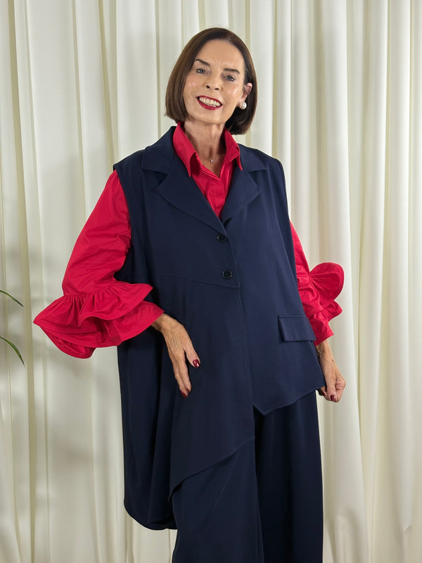 isadora asymmetric waterfall waistcoat in navy