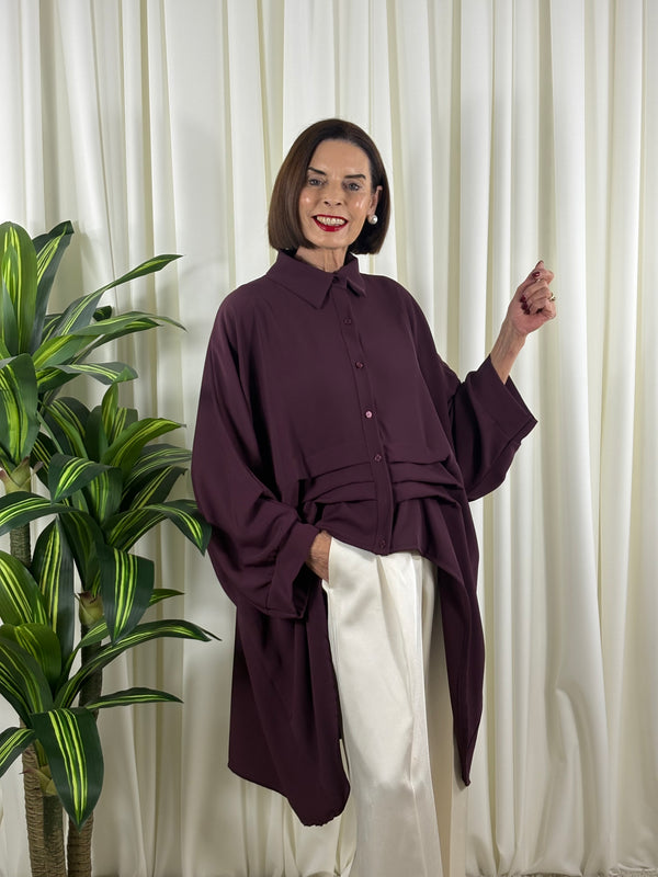 Serene three quarter watrfall jacket in red wine - Bond Street Store