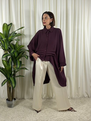 Serene three quarter watrfall jacket in red wine - Bond Street Store