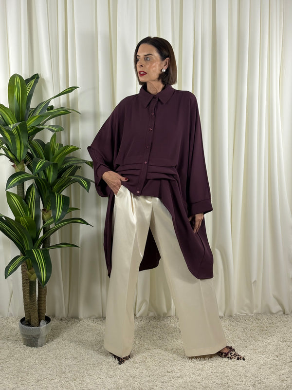Serene three quarter watrfall jacket in red wine - Bond Street Store
