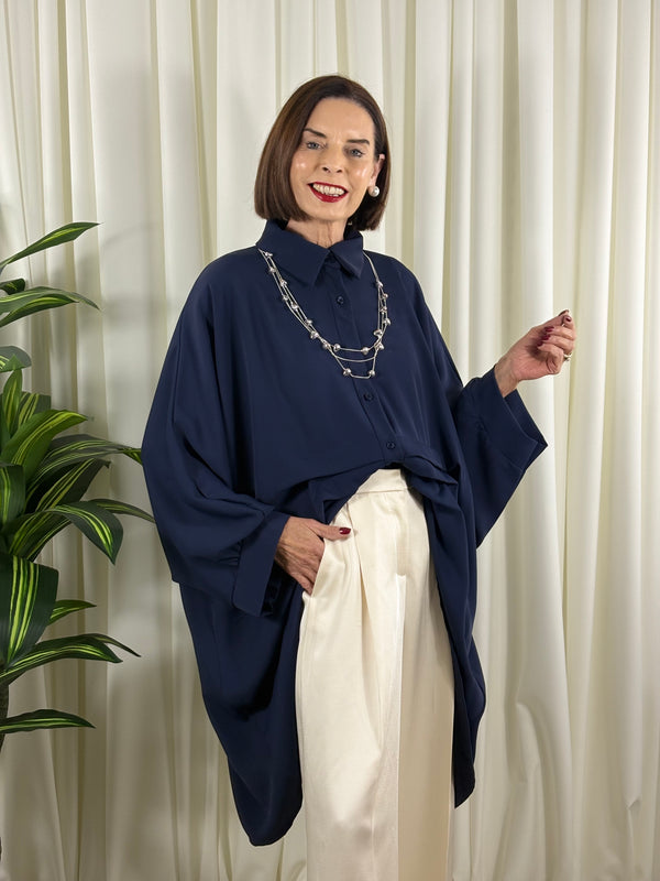 Serene three quarter watrfall jacket in navy - Bond Street Store