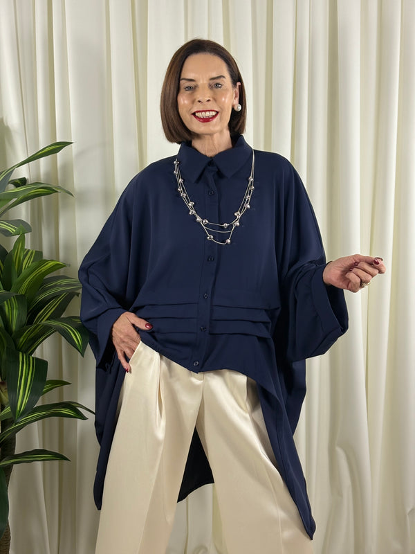 Serene three quarter watrfall jacket in navy - Bond Street Store