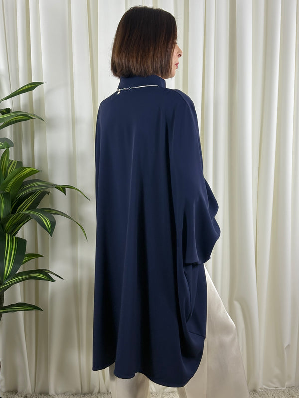 Serene three quarter watrfall jacket in navy - Bond Street Store