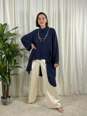 Serene three quarter watrfall jacket in navy - Bond Street Store